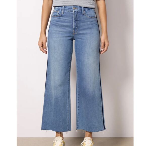 Good American Good Waist Palazzo Crop Wide Leg Jeans Womens Size 6 28 Tux Stripe - Picture 2 of 7
